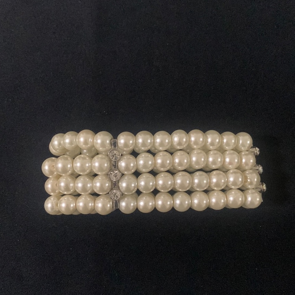 Faux pearl and diamond crystal bracelet